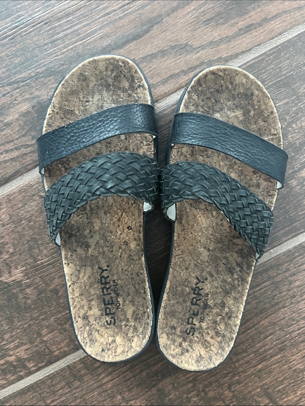Sperry Black Double-Strap Braided Slide Sandals
